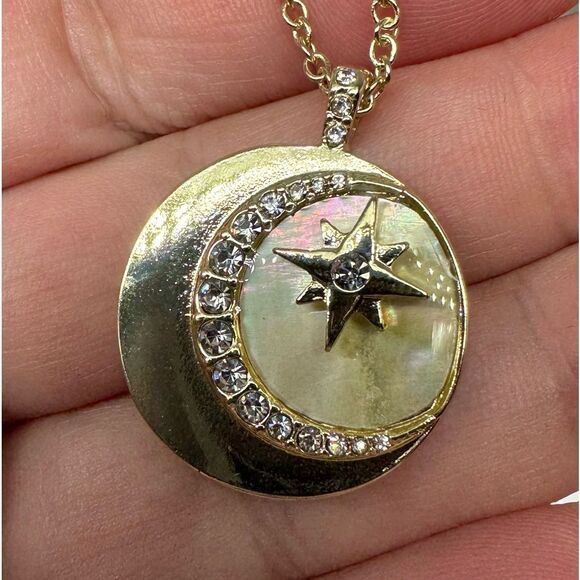 Rachel Roy Rhinestone Crescent Moon Star Medallion Pendant Necklace - Picture 8 of 9